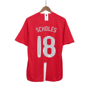Vintage Soccer Jersey SCHOLES #18 Manchester United Home 2007/08 – UCL Final