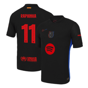 RAPHINHA #11 Barcelona Away Authentic Soccer Jersey 2024/25 – UCL (Spotify Logo Without Text)