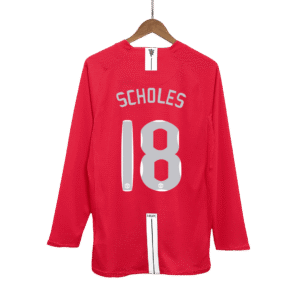 Vintage Soccer Jersey SCHOLES #18 Manchester United Home Long Sleeve 2007/08 – UCL Final