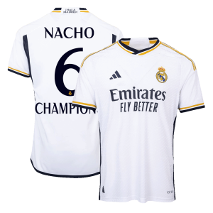 NACHO #6 CHAMPIONS Real Madrid Home Authentic Soccer Jersey 2023/24