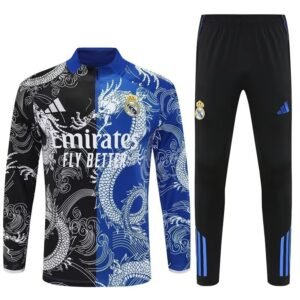 25-26 Real Madrid Black&Blue Dragon Training Kits Long Football Tracksuits