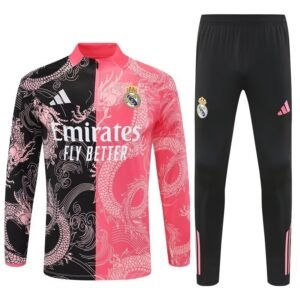 25-26 Real Madrid Black&Pink Dragon Training Kits Long Football Tracksuits